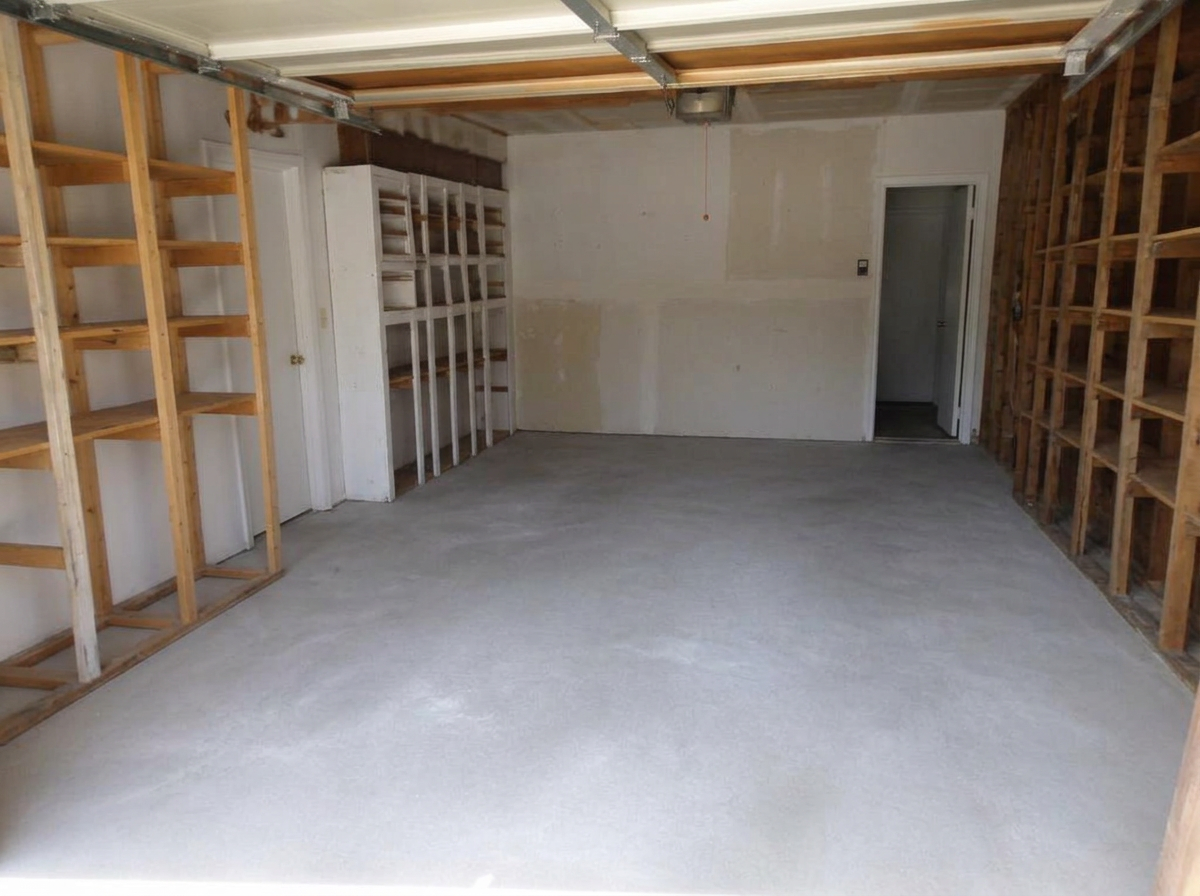 Two-car garage cleanout after JDC Junk Removal cleared it out